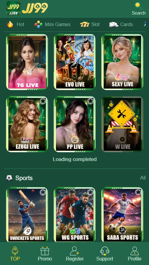 JJ99 Game APK home screen